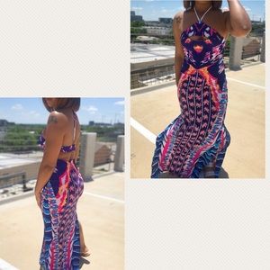 Geometric halter maxi dress with open back